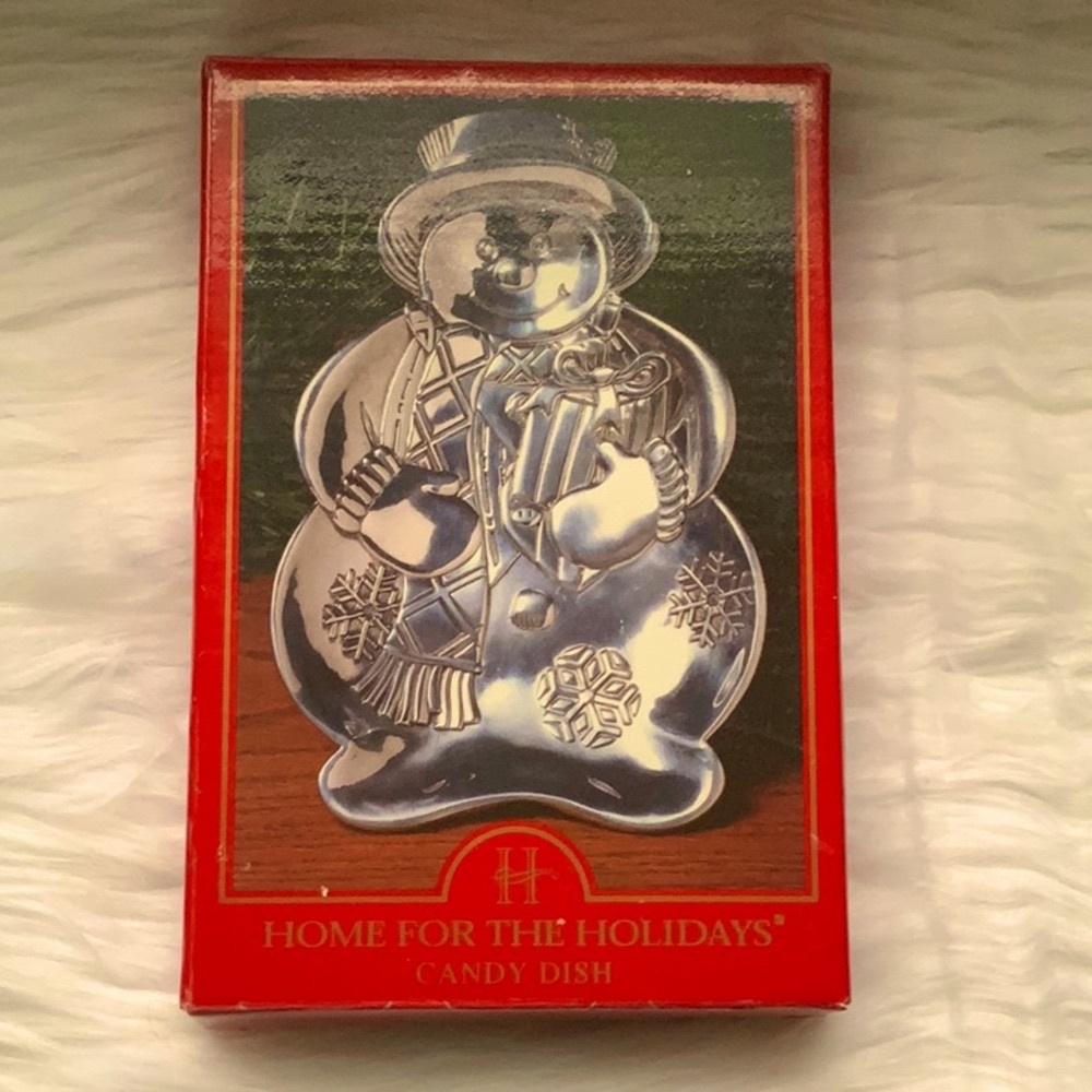 Home for the Holidays Snowman Candy Dish, Christmas, Silver, 8 Inch, New